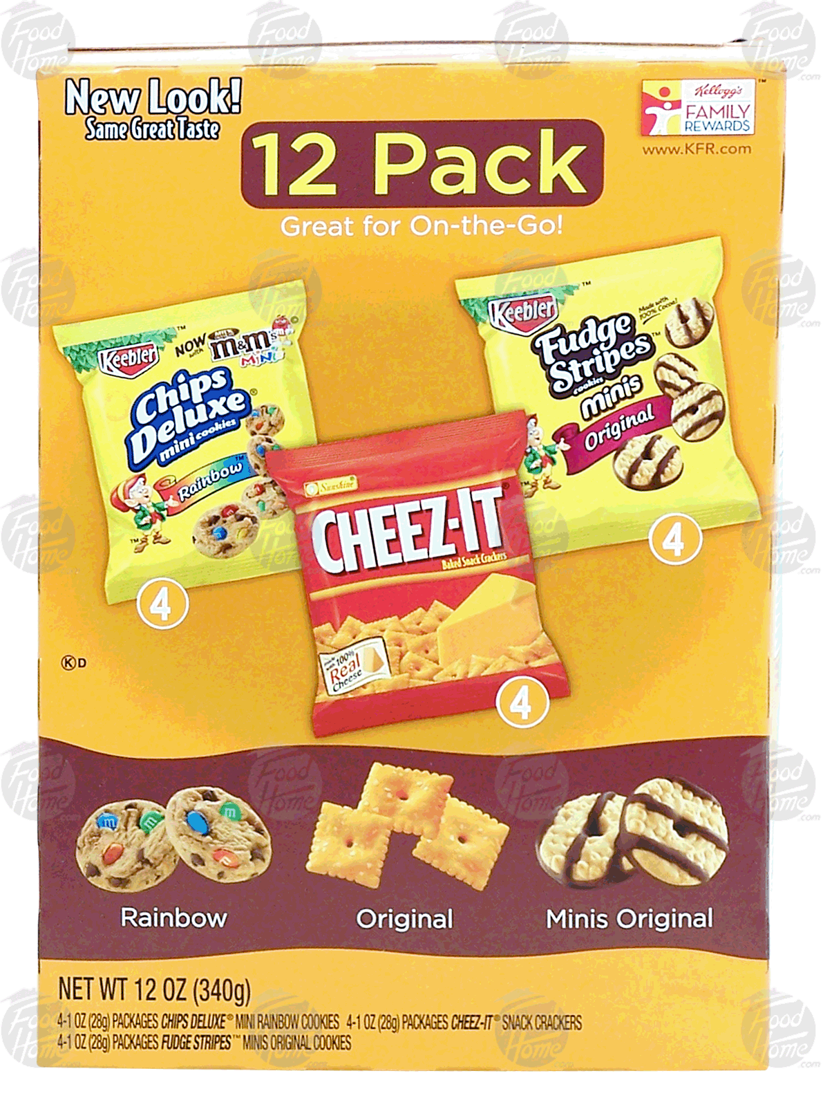 Kellogg's  4-chips deluxe mini cookies rainbow, 4-cheez-it baked snack crackers, 4 fudge stripes mini original Full-Size Picture